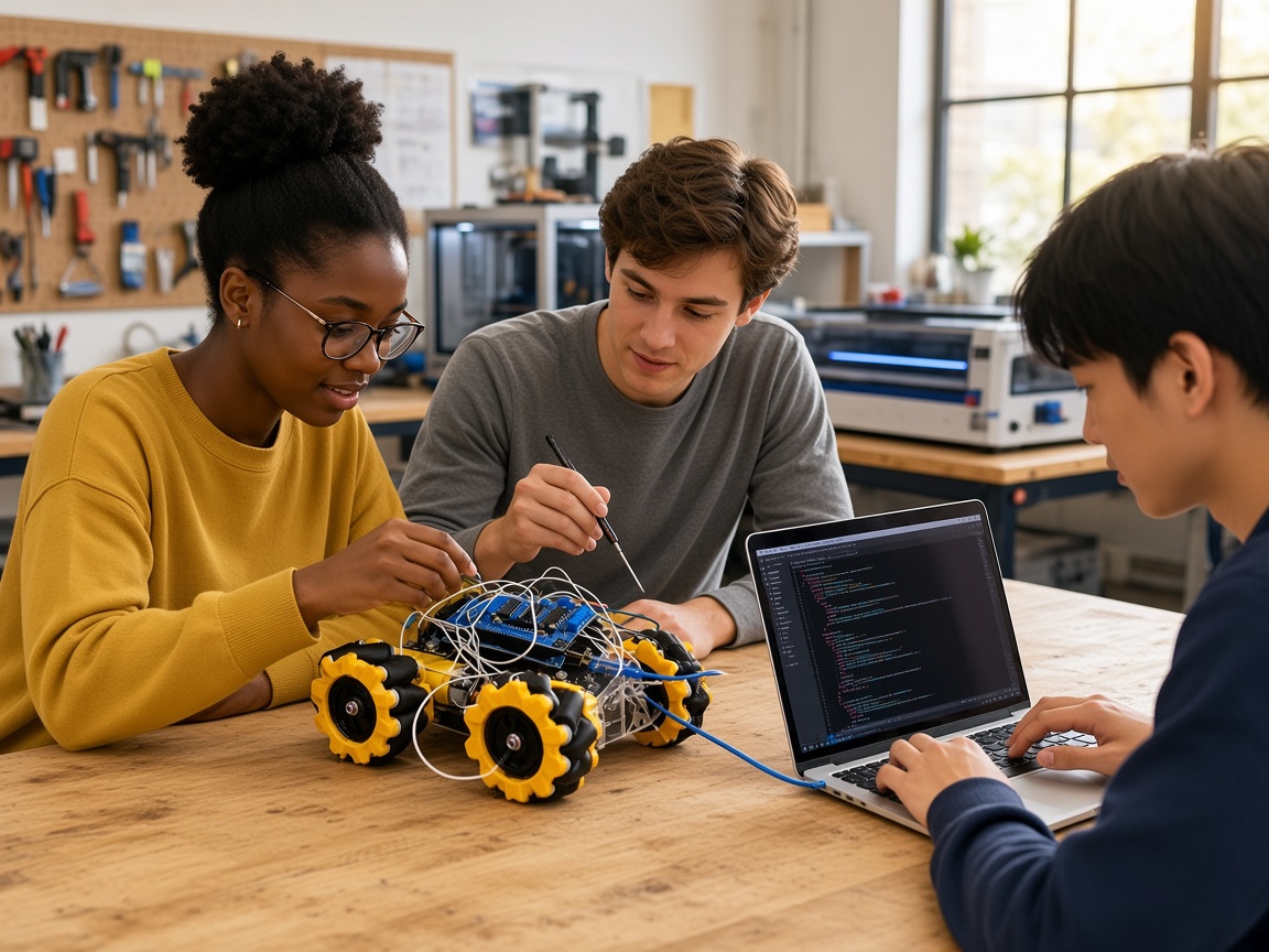Maker atölyesinde ekip çalışması